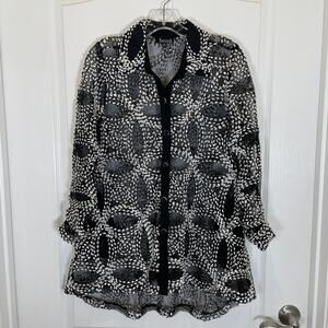 Berek Artsy Jacket Embroidered Sheer Mesh Black White Ruched Sleeves M